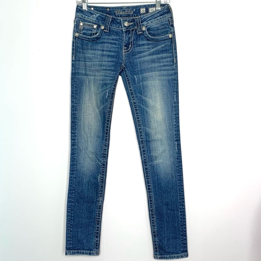 Miss Me Skinny Flap Jeans Medium Wash Distressed #51675 MK 01B